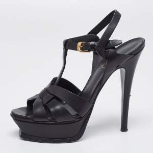 Pre Owned Yves Saint Laurent Black  Tribute Platform Sandals Size 36