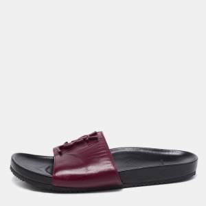 Pre Owned Saint Laurent Burgundy/Black Leather Joan Flat Slides Size 39.5