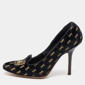 Pre Owned Yves Saint Laurent Black Embroidered Velvet Pumps Size 39