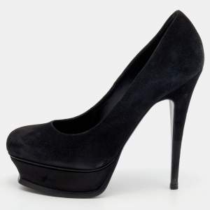 Pre Owned Yves Saint Laurent Black Suede Platform Pumps Size 38