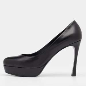Pre Owned Yves Saint Laurent Black Leather Round Toe Platform Pumps Size 38.5