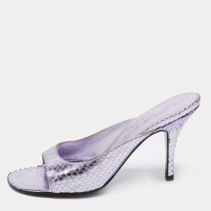 Pre Owned Yves Saint Laurent Light Purple Python Embossed Leather Open Toe Sandals Size 38