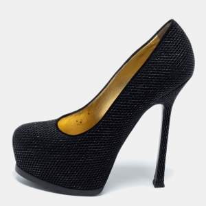 Pre Owned Yves Saint Laurent Black Suede Tribtoo Platform Pumps Size 35