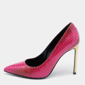 Pre Owned Yves Saint Laurent Pink Python Leather Pointed Toe Pumps Size 38