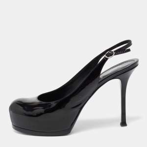 Yves Saint Laurent Black Patent Leather Tribtoo Slingback  Pumps Size 40