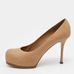 Yves Saint Laurent Beige Leather Tribtoo Platform Pumps Size 39.5