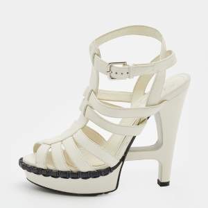 Pre Owned Yves Saint Laurent White Leather Strappy Sandals Size 35