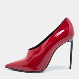 Pre Owned Yves Saint Laurent Red Patent Vamp Pumps Size 41