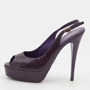 Pre Owned Yves Saint Laurent Purple Python Slingback Platform Sandals Size 39