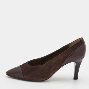 Pre Owned Yves Saint Laurent Dark Brown Suede And Leather Pumps Size 38