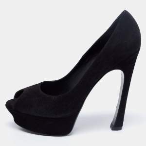 Pre Owned Yves Saint Laurent Black Suede Palais Peep Toe Pumps Size 40.5