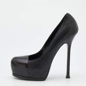 Pre Owned Yves Saint Laurent Black Leather Tribtoo Platform Pumps Size 38