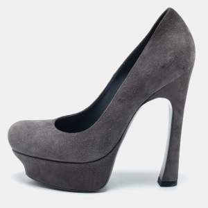 Yves Saint Laurent Grey Suede Palais Platform Pumps Size 35