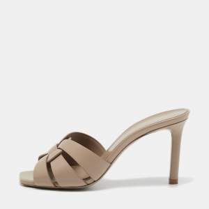 Pre Owned Yves Saint Laurent Beige Leather Tribute Sandals Size 36