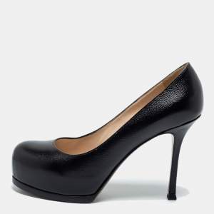 Pre Owned Yves Saint Laurent Black Leather Tribtoo Pumps Size 38