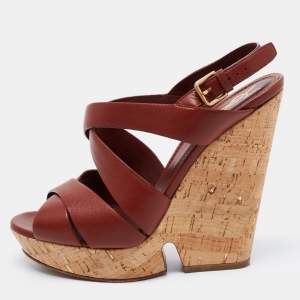 Pre Owned Yves Saint Laurent Brown Leather Strappy Sandals Size 40