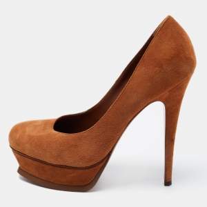 Pre Owned Yves Saint Laurent Brown Suede Tribtoo Platform Pumps Size 39