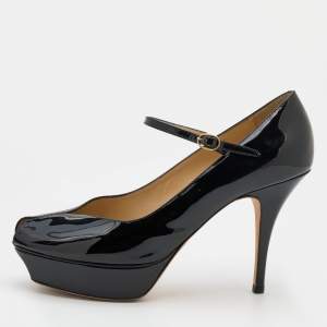 Pre Owned Yves Saint Laurent Black Patent Leather Tribute Too Mary Jane Platform Pumps Size 39