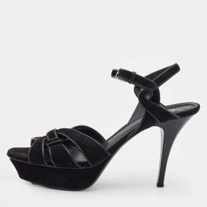 Yves Saint Laurent Black Suede Tribute Sandals Size 40