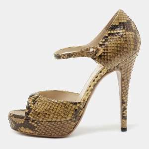 Pre Owned Yves Saint Laurent Two Tone Python Leather Sandals Size 36.5
