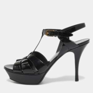 Yves Saint Laurent Black Patent Tribute Sandals Size 37