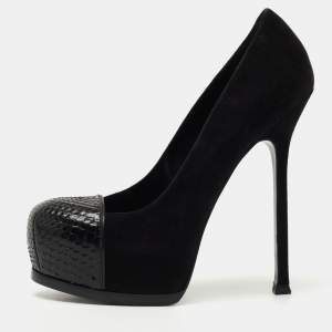 Pre Owned Yves Saint Laurent Black Suede Tribtoo Pumps Size 38