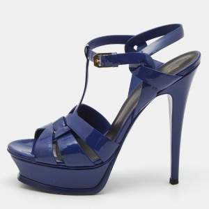 Yves Saint Laurent Blue Patent Tribute Sandals Size 38