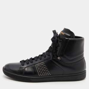 Pre Owned Saint Laurent Black Leather Studded High Top Sneakers Size 39