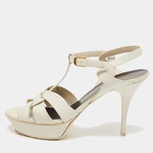 Yves Saint Laurent White Leather Tribute Sandals Size 41