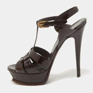 Pre Owned Yves Saint Laurent Burgundy Tribute Sandals Size 38.5