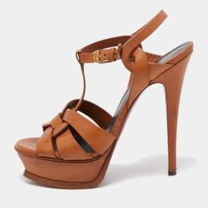 Yves Saint Laurent Brown Leather Tribute Sandals Size 37.5