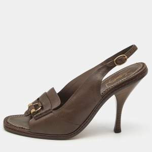Pre Owned Yves Saint Laurent Brown Leather Slingback Sandals Size 39