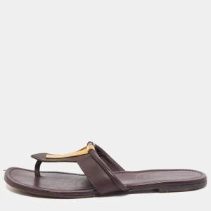 Yves Saint Laurent Plum Leather Ycon Thong Flats Size 37.5