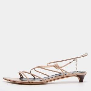 Pre Owned Yves Saint Laurent Beige Leather Slingback Sandals Size 36.5