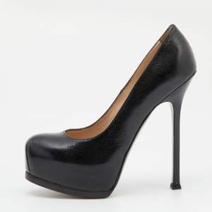 Pre Owned Yves Saint Laurent Black Leather Tribtoo Platform Pumps Size 38.5