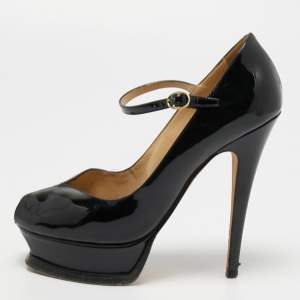 Pre Owned Yves Saint Laurent Black Patent Leather Peep Toe Pumps Size 35