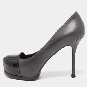 Yves Saint Laurent Grey/Black Leather and Patent Tribtoo Pumps Size 36
