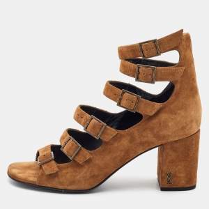 Pre Owned Yves Saint Laurent Brown Suede Strappy Sandals Size 38
