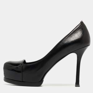 Yves Saint Laurent Black Leather and Patent Tribtoo Pumps Size 36