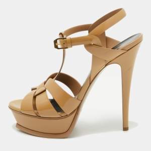 Saint Laurent Beige Patent  Tribute Sandals Size 39