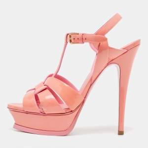 Pre Owned Yves Saint Laurent Pink  Patent Tribute Sandals Size 37