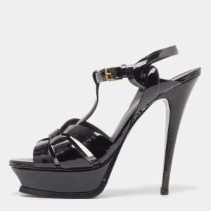 Yves Saint Laurent Black Patent Tribute Ankle Strap Sandals Size 39