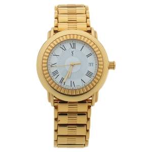 Yves Saint Laurent White Yellow Gold Plated Herrenuhr 2Y01 Unisex Wristwatch 37 mm