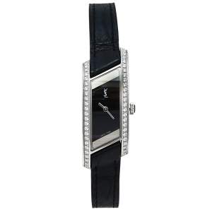 Yves Saint Laurent Black Stainless Steel Diamonds Rive Gauche Women's Wristwatch 17 mm