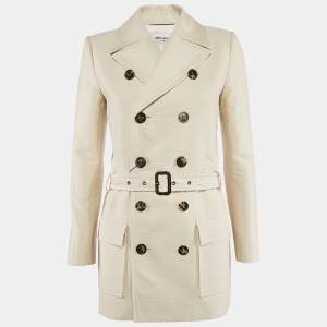 Saint Laurent Cream Textured Cotton Double Breasted Jacket S