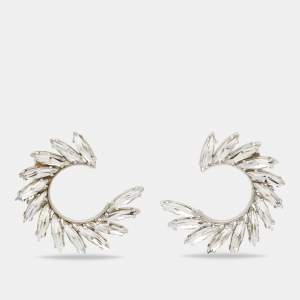 Yves Saint Laurent Silver Tone Crystal Wreath Circle Clip-On Earrings
