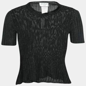 Yves Saint Laurent Variation Black Knit Short Sleeve Top M