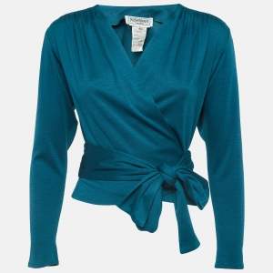 Yves Saint Laurent Variation Teal Blue Jersey Wrap Cardigan M