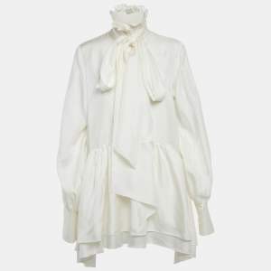Pre Owned Yvon Off White Silk Neck Tie Detail Orchidee Mini Dress M
