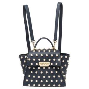 ZAC Zac Posen Blue Leather Faux Pearl Lady Eartha Backpack